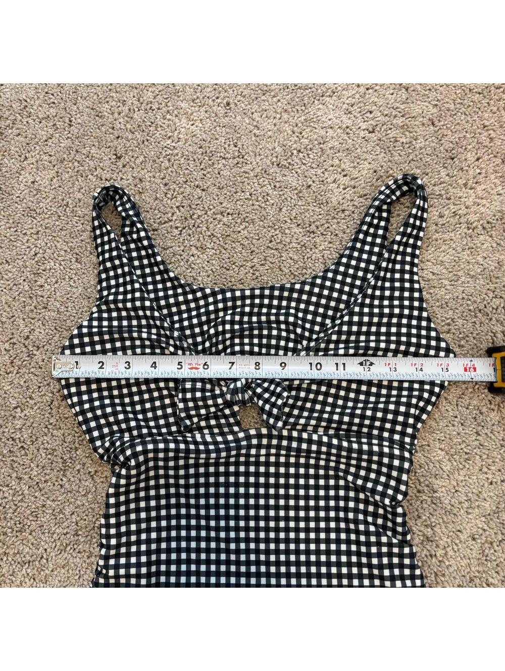 Albion Fit Gingham Top Knot One Piece Swim Suit Black White Womens Size Small - Picture 6 of 7